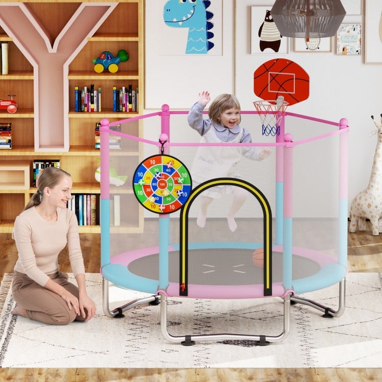 60 inch Kids Trampoline Toddler Recreational Trampoline with Basketball Hoop - Macaron