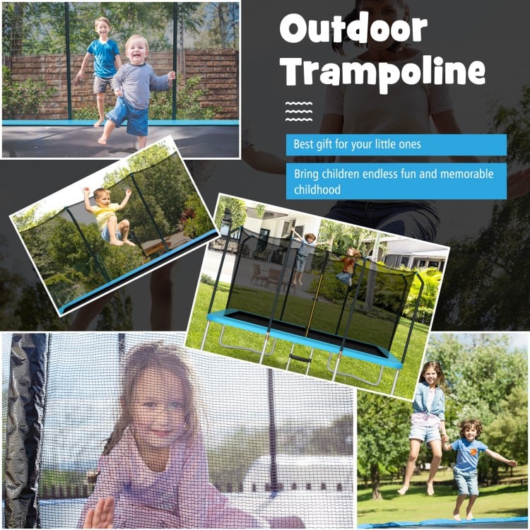 8 x 14 Feet Rectangular Recreational Trampoline with Safety Enclosure Net and Ladder