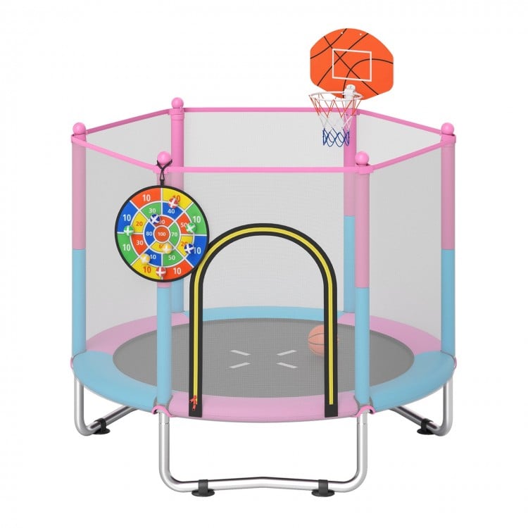 60 inch Kids Trampoline Toddler Recreational Trampoline with Basketball Hoop - Macaron