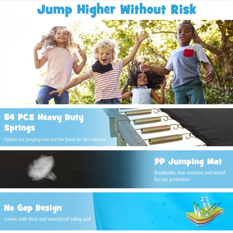 8 x 14 Feet Rectangular Recreational Trampoline with Safety Enclosure Net and Ladder