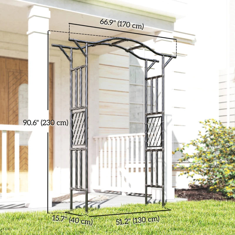 Garden Arch Outdoor Trellis Arbor with Extended Top, 66.9" x 15.7" x 90.6", Black