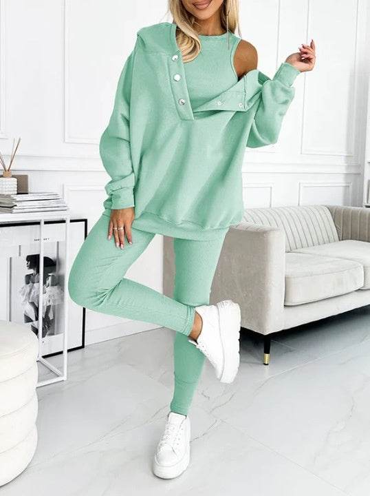 3pcs Women Hoodie Athleisure Outfit set sweatsuit set