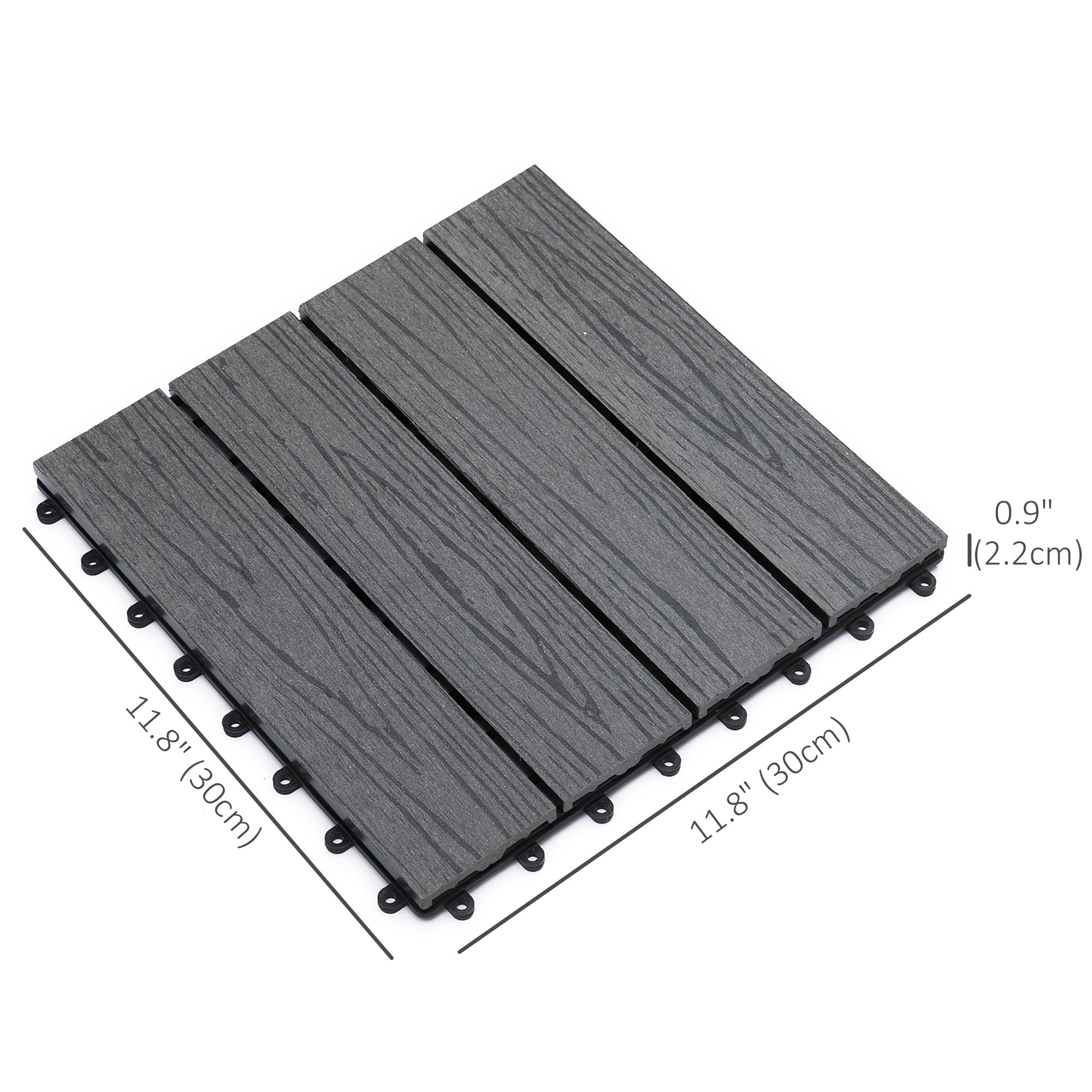 Outsunny Interlocking Deck Tiles 12"x12" 11 Pack, HDPE Waterproof Non-Slip Outdoor Flooring