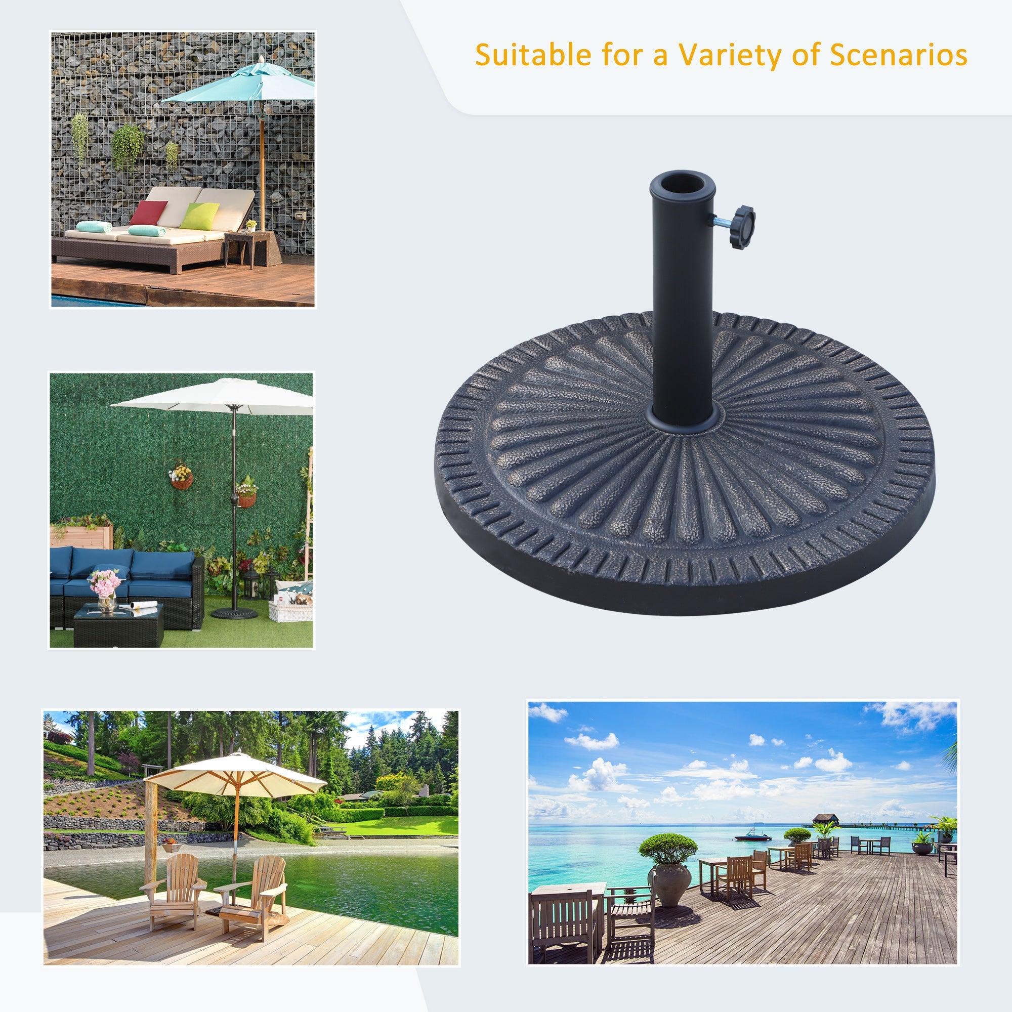 Outsunny Umbrella Base: 31lb 19" Round Decorative Resin Parasol Stand for Outdoor Patio & Backyard, Bronze