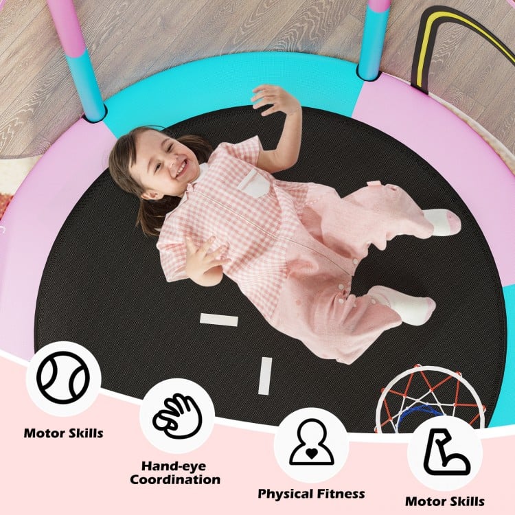 60 inch Kids Trampoline Toddler Recreational Trampoline with Basketball Hoop - Macaron