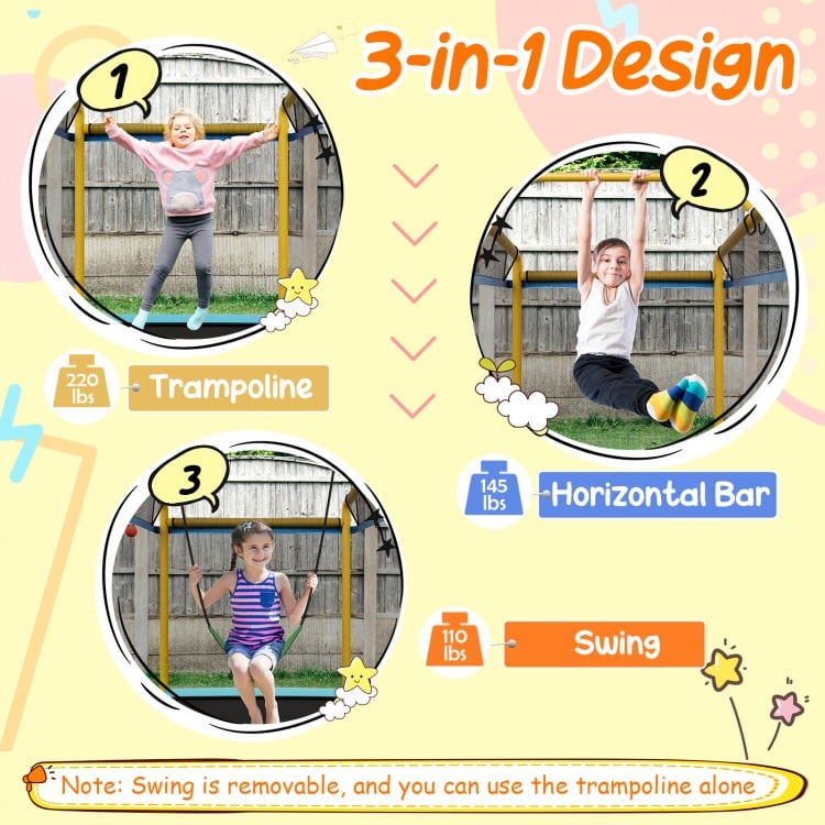 6 Feet Rectangle Trampoline with Swing Horizontal Bar and Safety Net