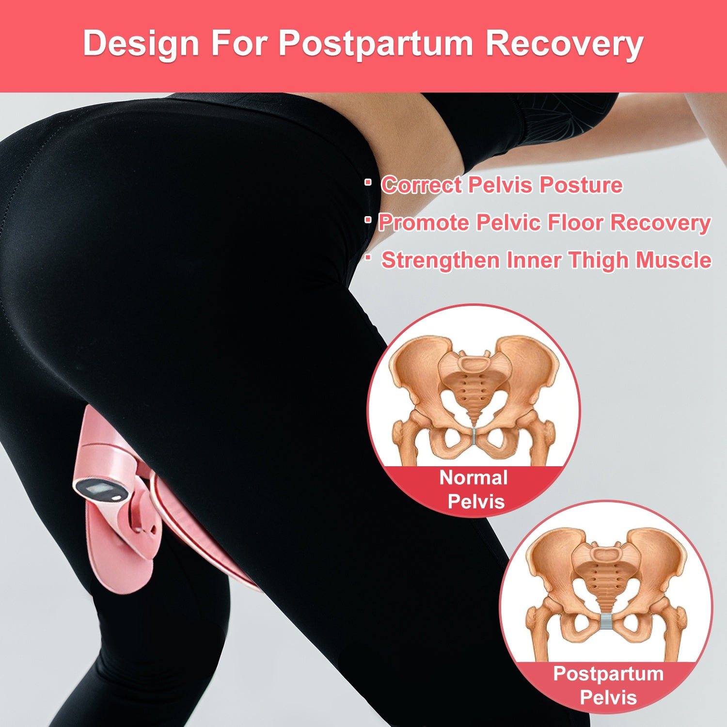 Thigh Exerciser Hip Trainer Inner Pelvic Floor Muscle Exercise Equipment with 3 Adjustable Resistance For Woman Postpartum Mother