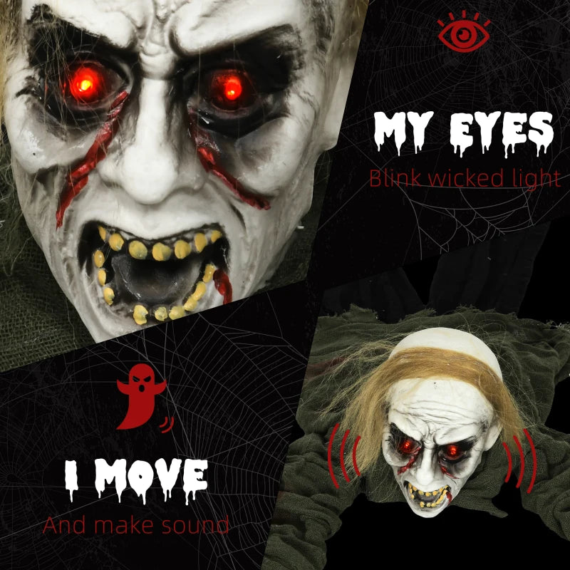 HOMCOM 66" Outdoor Halloween Crawling Zombie – Animated Prop with Sound Activation & Light-Up Eyes