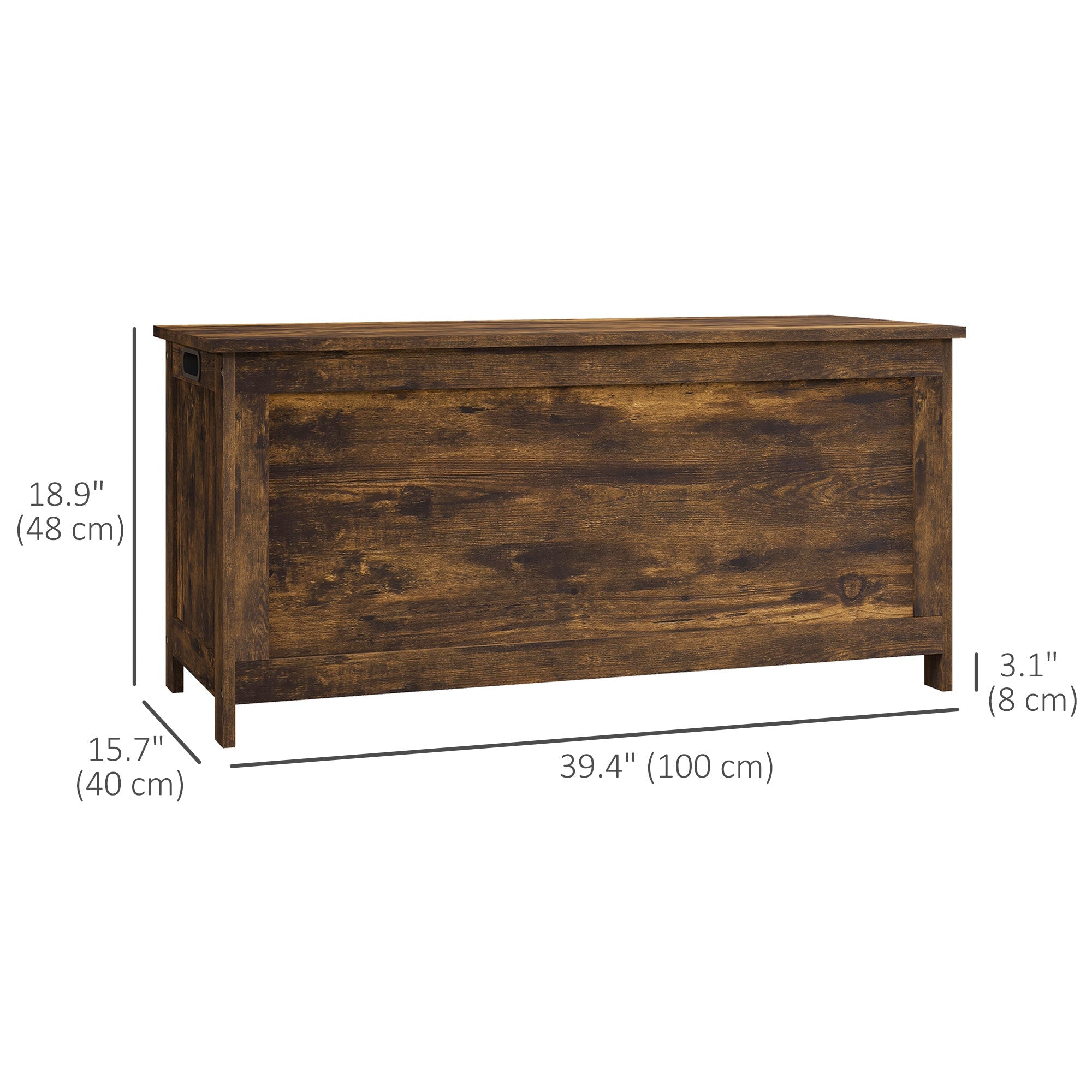 HOMCOM Storage Trunk with 2 Safety Hinges, Modern Entryway Bench with Side Handles, Storage Chest for Living Room, Rustic Brown