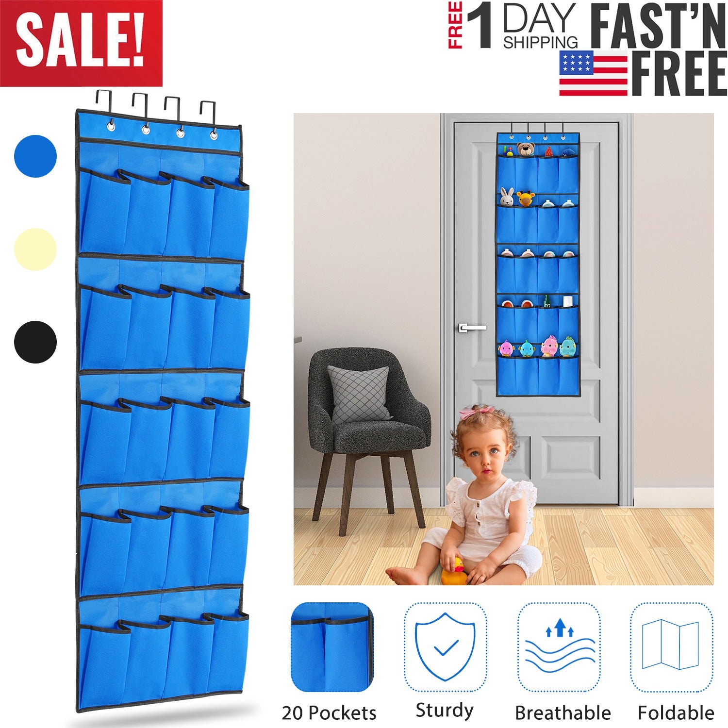 Over the Door Shoes Rack 20-Pocket Organizer 5-Layer Hanging Storage Shelf for Kids Shoes Closet Cabinet Slippers Small Toys