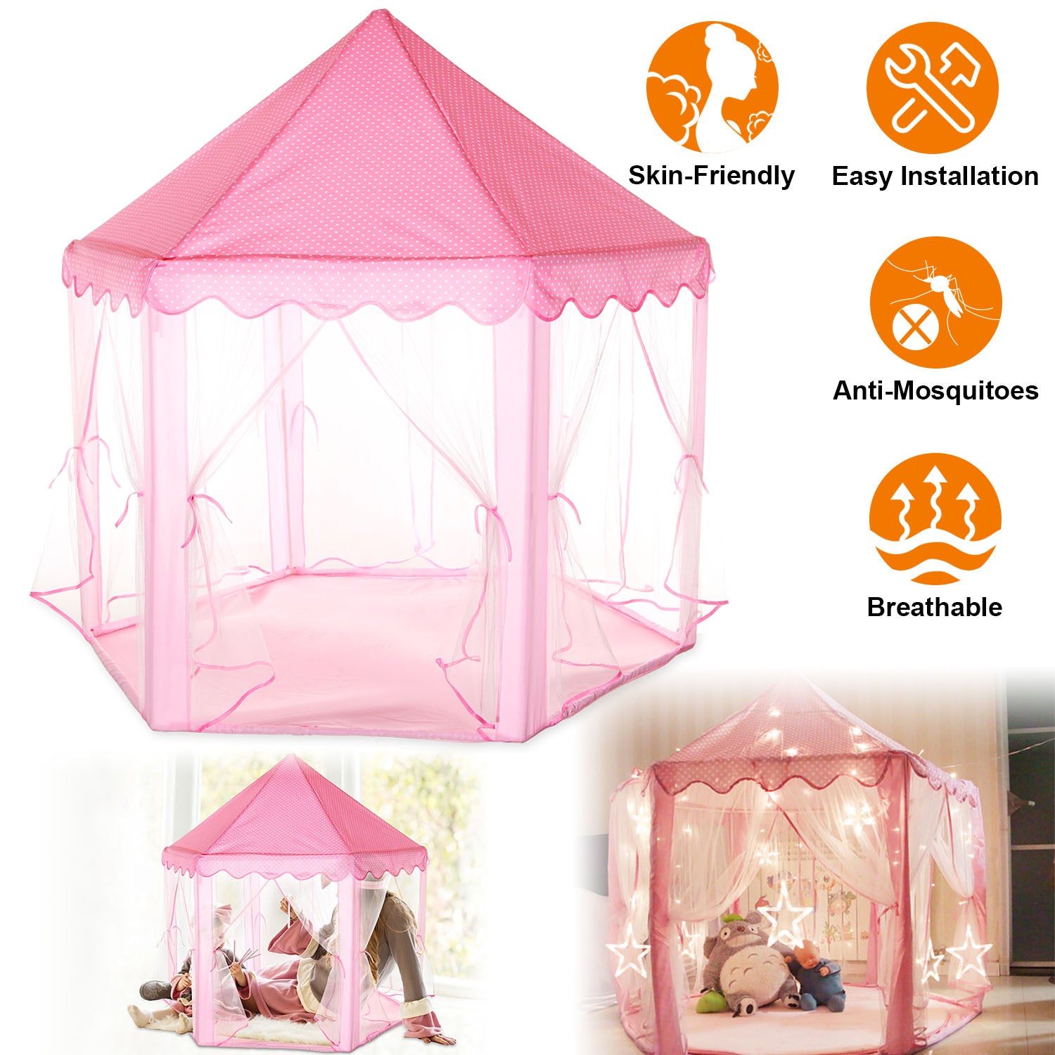 Kids Play Tents Princess for Girls Princess Castle Children Playhouse Indoor Outdoor Use w/ Carry Case