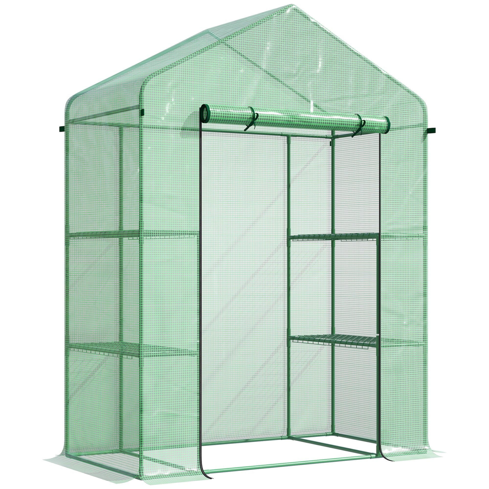 Outsunny Mini Walk-in Grow Room: 556" x 29" x 77" with 4 Shelves Roll-Up Door Weatherized Cover, Deep Green