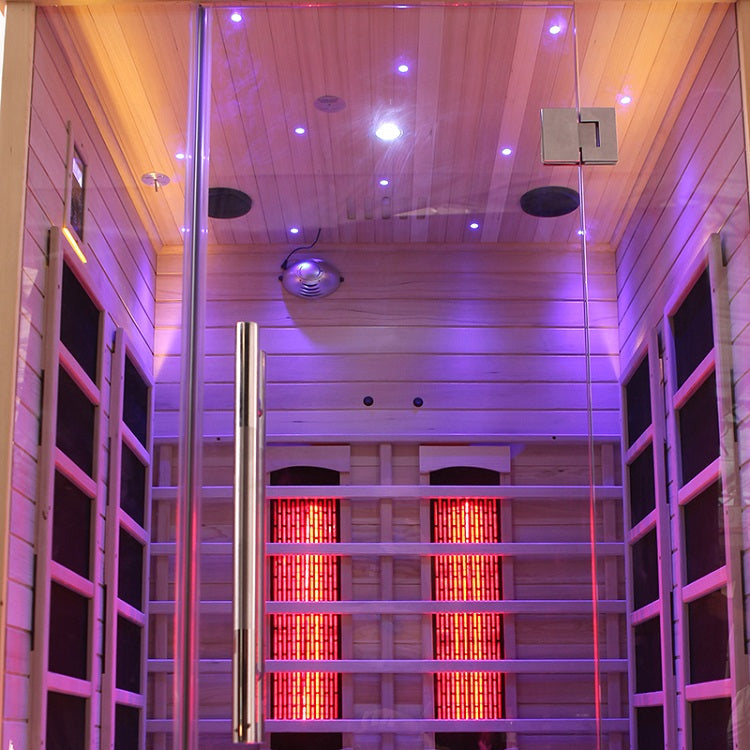 Blisspod Venetian 2-Person Full Spectrum Indoor Premium Canadian Hemlock Low EMF Sauna 10 Heaters Chromotherapy Reflexology