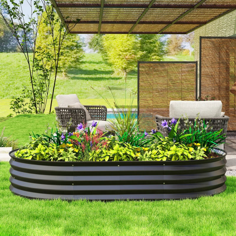 5' x 3' x 1' Large Outdoor Planter Box, Galvanized Raised Garden Bed with Metal Plant Stake, Black
