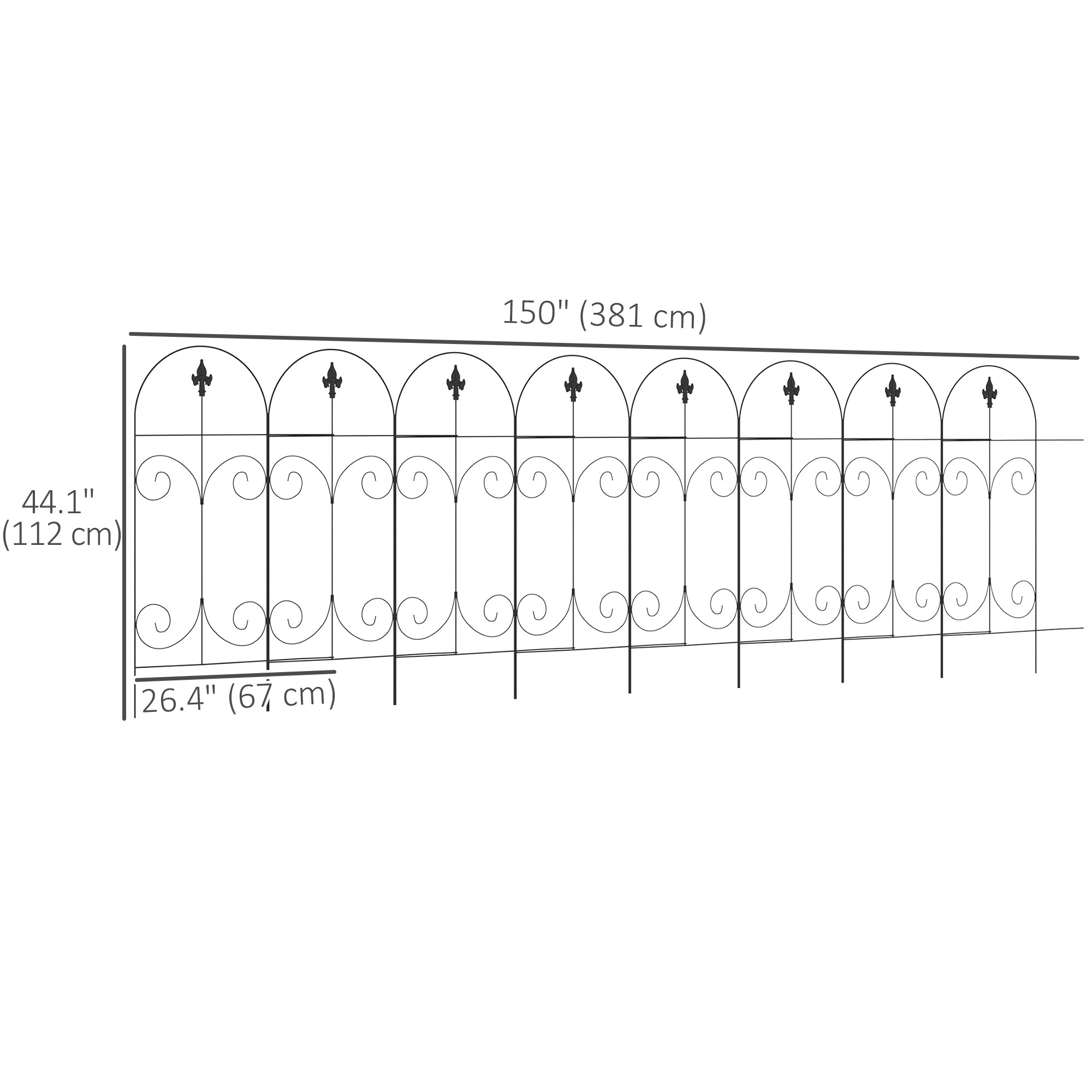 Outsunny Metal Garden Fence Panels 8 Pack Scrollworks Spears Design Animal Barrier Patio Yard Border