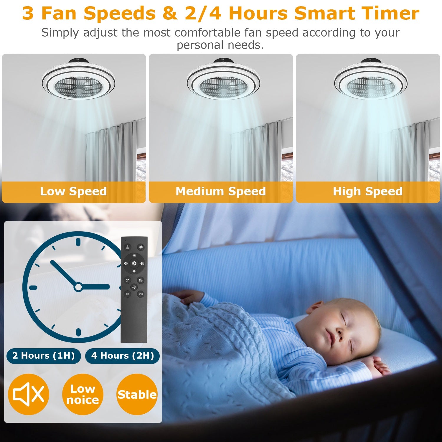 20.5in Ceiling Fan with Light Round Pendant Fan Lamp 30W LED Ceiling Fan with 3-Fan Speed Remote Control Timer APP Control