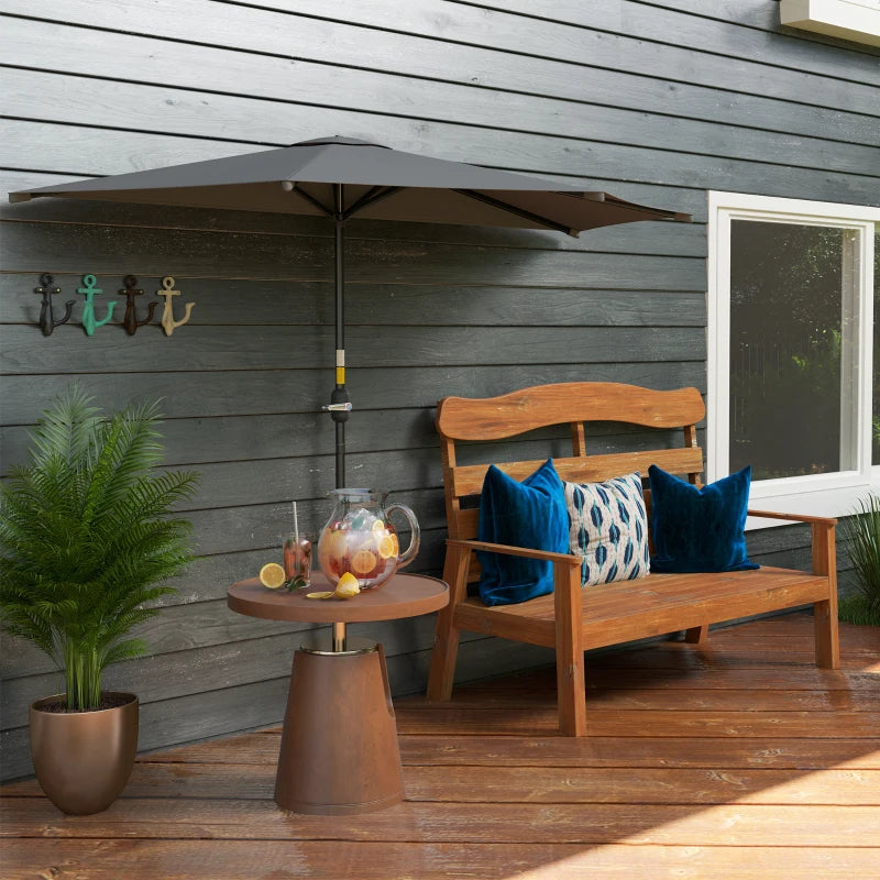 9.8ft Half Umbrella Semi Round Patio Parasol with Crank Handle, Top Vent for Garden, Balcony- NO BASE INCLUDED Dark Grey