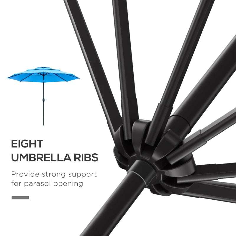 9FT 3 Tiers Patio Umbrella Outdoor Market Umbrella with Crank, Push Button Tilt for Deck, Backyard and Lawn, Sky Blue