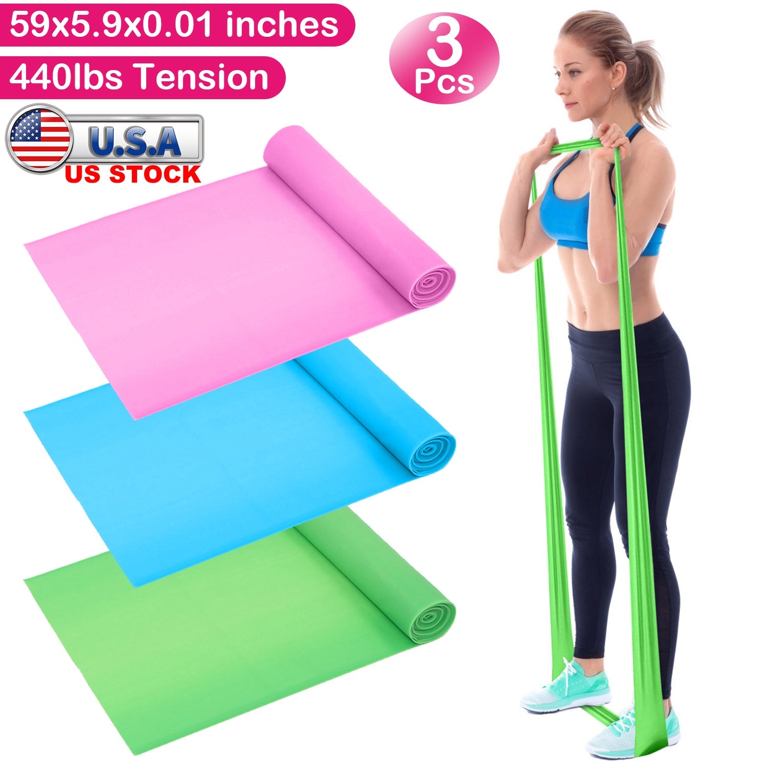 Yoga Resistance Band 3 Sets Non-Toxic Skin-Friendly 3 Tension Elastic Exercise Band Strength Training Physical Therapy Pilates Recovery Rehab