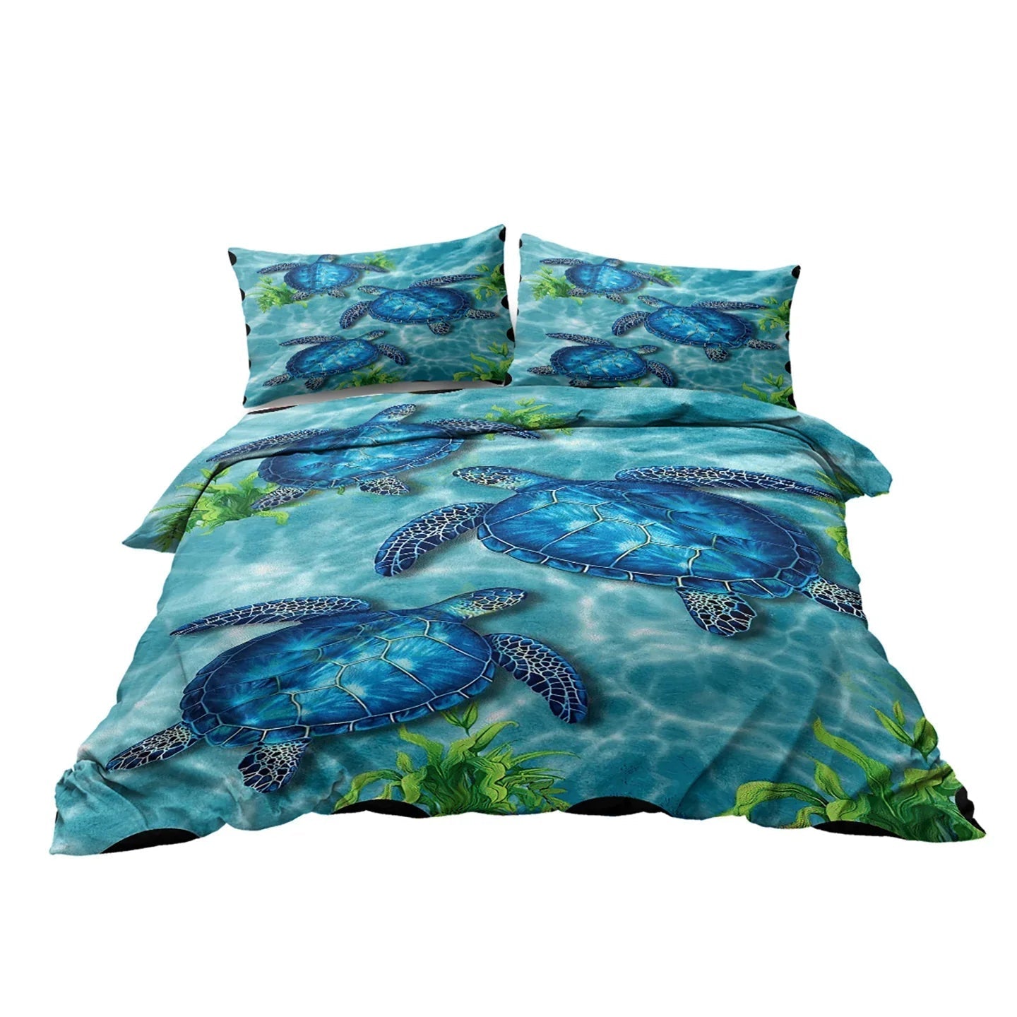 Sea Turtle Pattern Duvet Cover Set 3 Pieces King Size Soft Bedding Set With 2 Pilowcases With Zipper Closure For Home Bedroom For All Seasons
