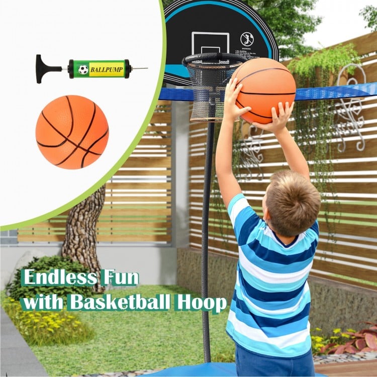 8/10/12 Feet Recreational Trampoline with Basketball Hoop Safety Enclosure Net Ladder