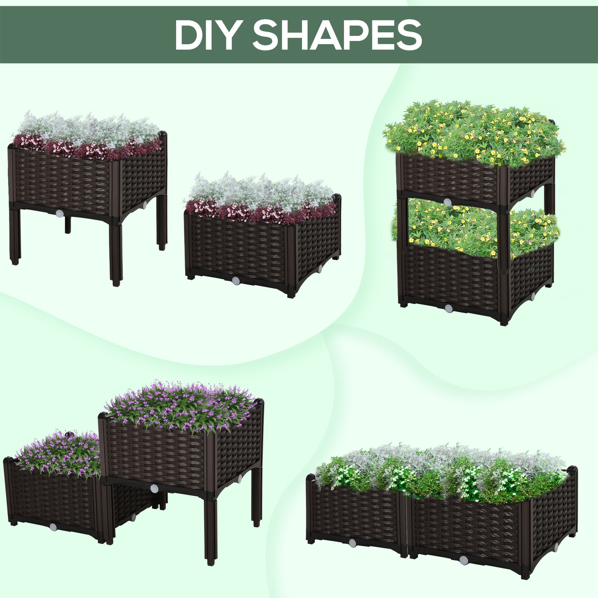 Outsunny 2pc Raised Garden Beds Durable PP Flower Vegetable Herb Grow Box Stand for Outdoor Gardening