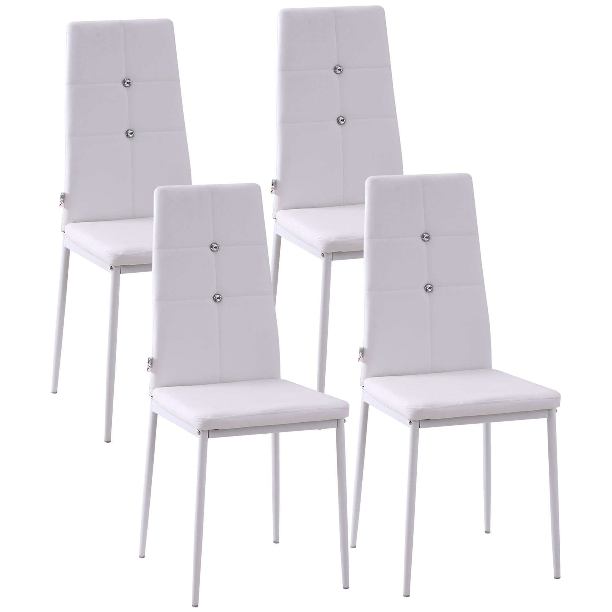HOMCOM Set of 4 Modern Dining Chairs White Faux Leather Upholstered with Button Tufted Back Metal Legs