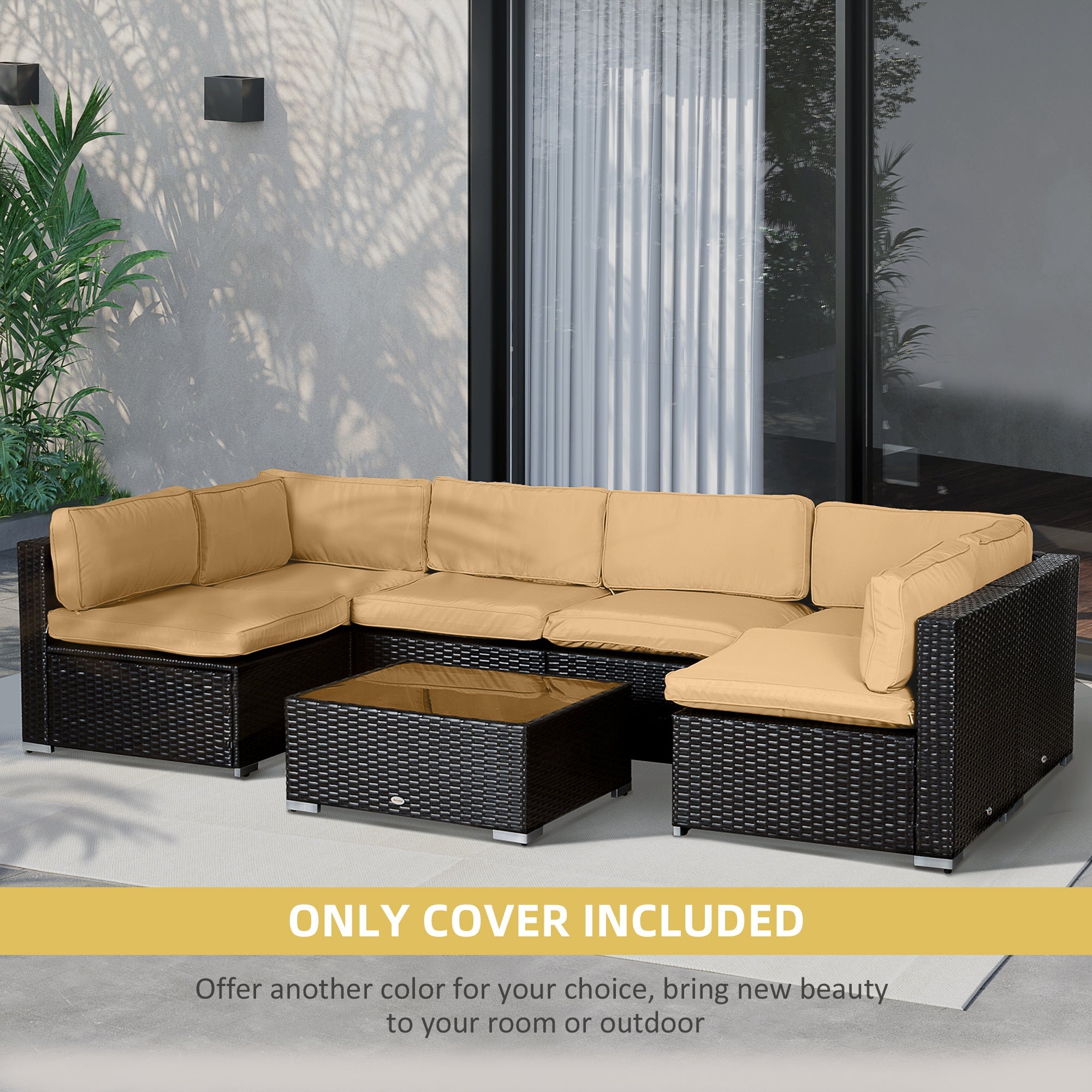 Outsunny 14pc Beige Patio Rattan Sofa Set Outdoor Cushion Cover Replacement Set Polyester Fabric