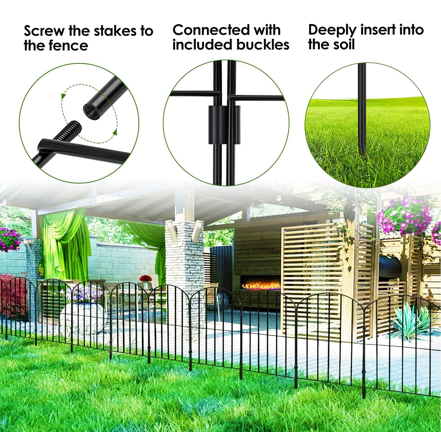 10Pcs Decorative Garden Fence Rustproof Iron Wire Arched Fence Animal Barrier Border 12.59” Width 23.93” Length For Yard Landscape Patio Outdoor Decor