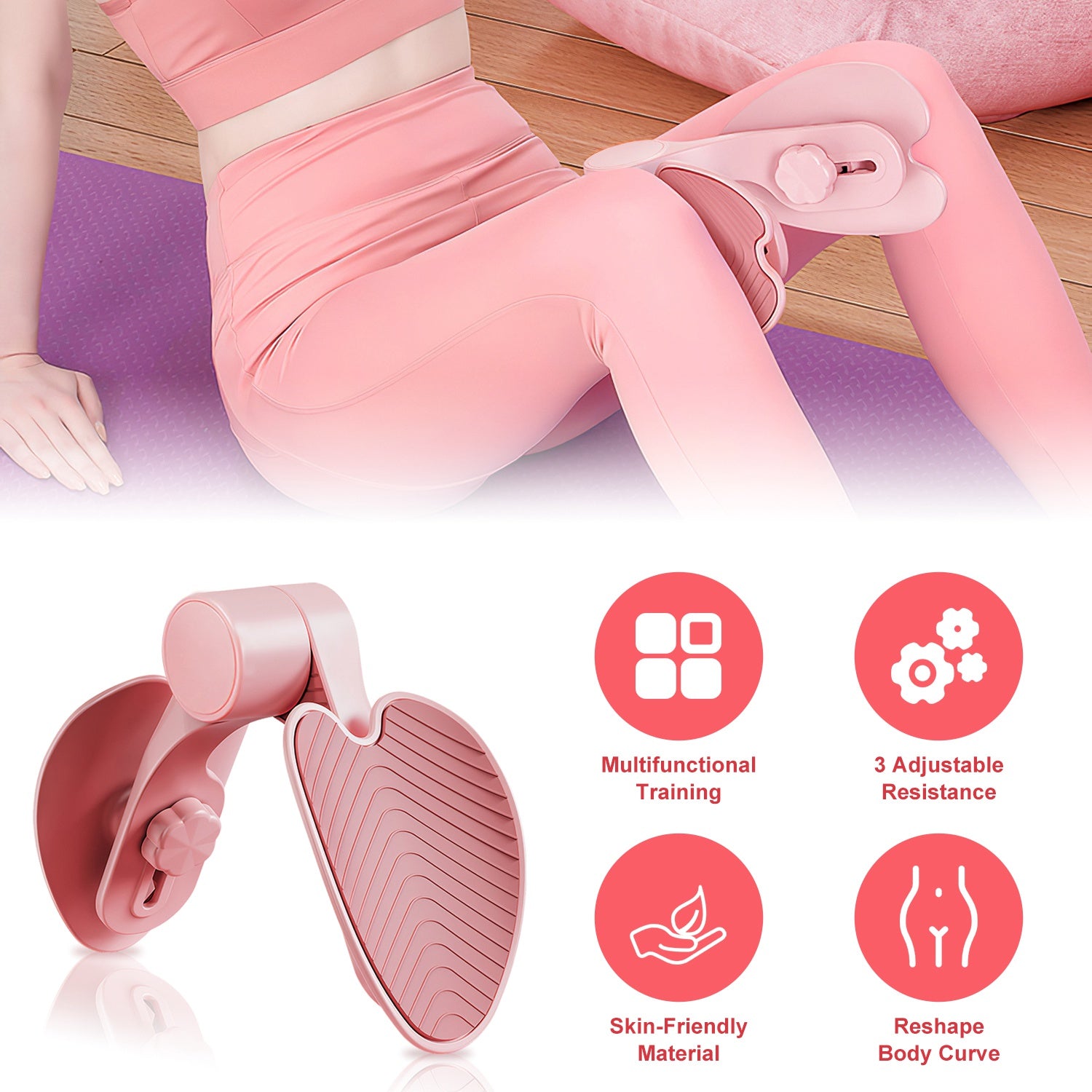 Thigh Exerciser Hip Trainer Inner Pelvic Floor Muscle Exercise Equipment with 3 Adjustable Resistance For Woman Postpartum Mother