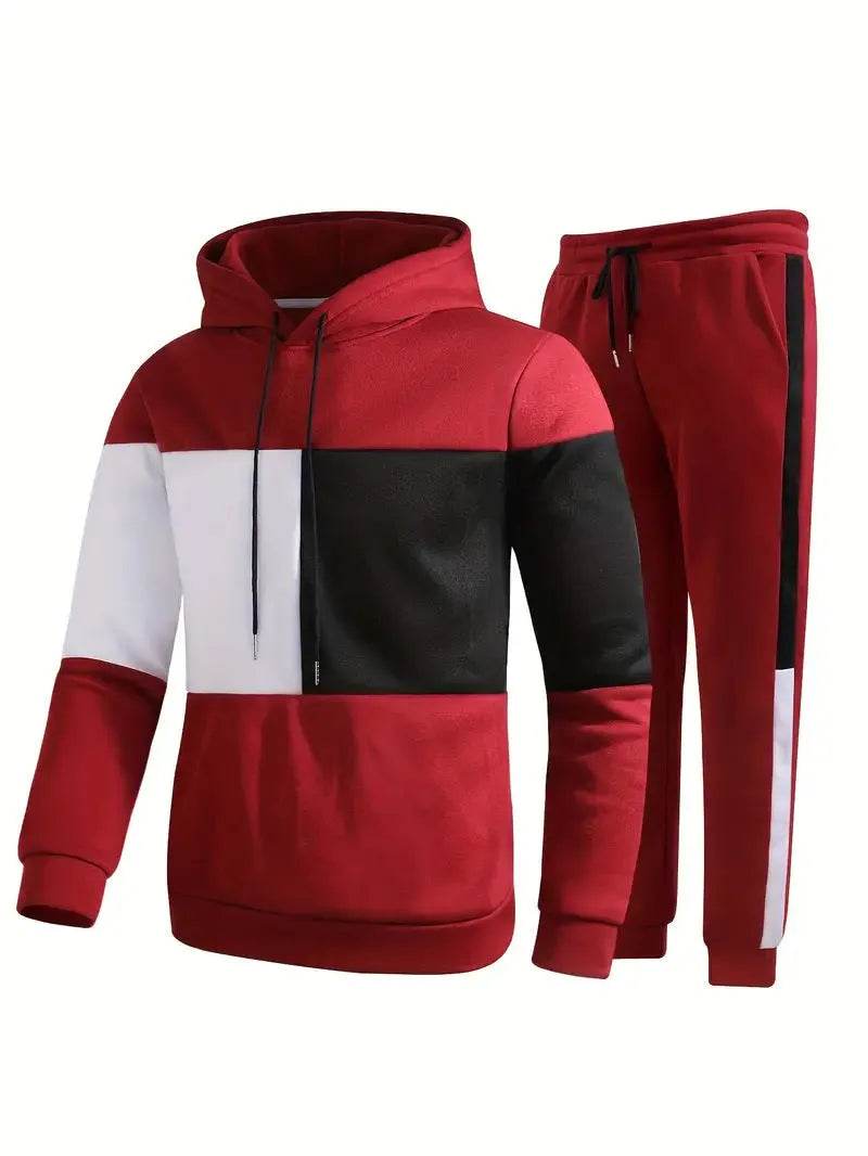 Casual Classic Plaid Long Sleeve Sweatshirt Hoodie set Suit men