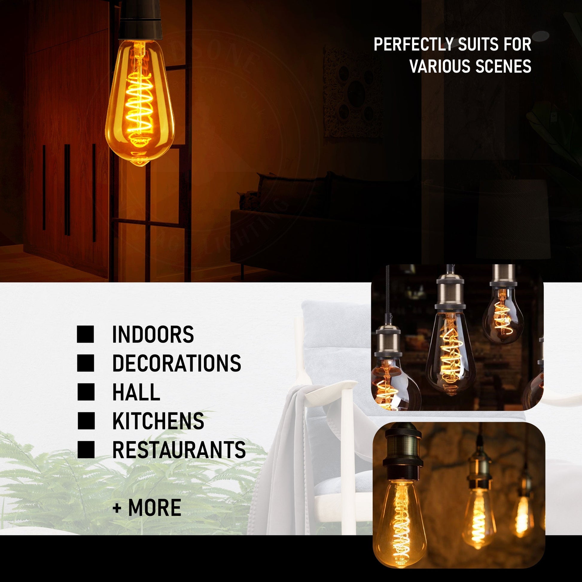 ST64 4W LED Light Bulb Warm White Vintage Edison Filament Bulbs Non Dimmable~1507
