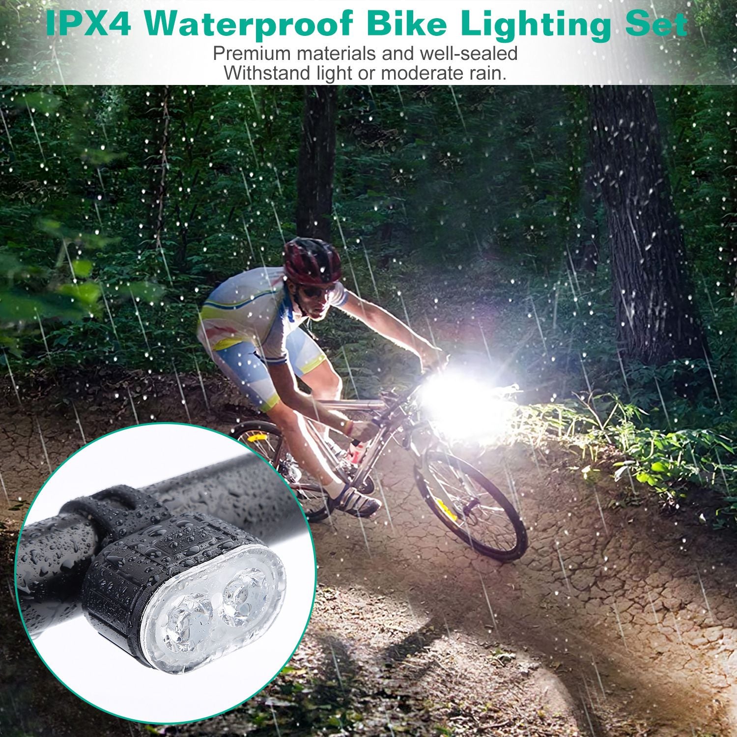 Bike Headlight Taillight Set USB Rechargeable Bicycle Safety Lamp IPX4 Waterproof Bicycle LED Front Light Taillight