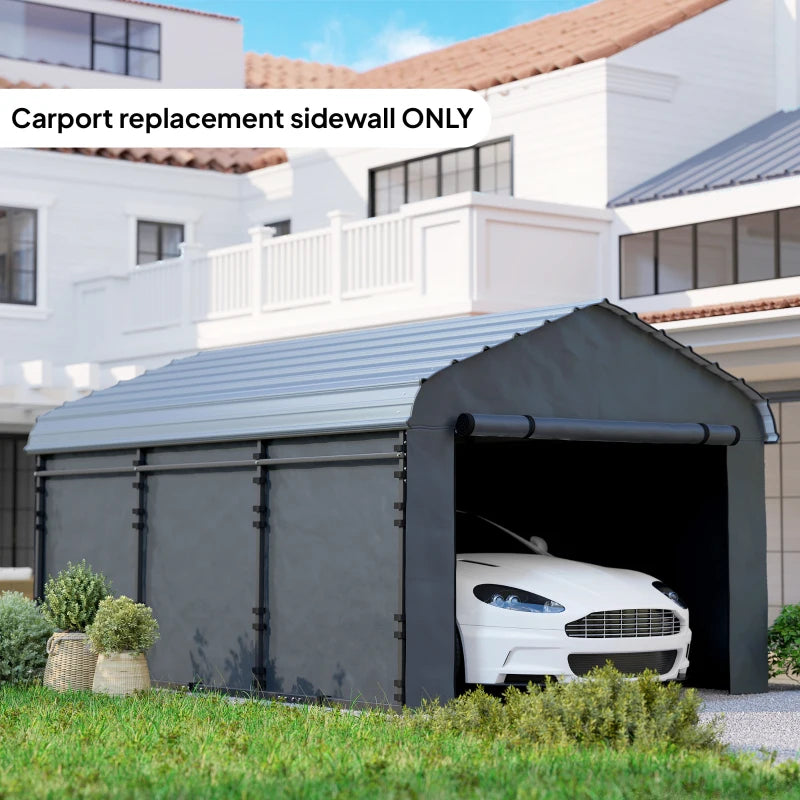 Carport Replacement Canopy Cover Sidewalls for 12' x 20' Carport, UPF50+ Waterproof Garage Car Shelter Tarp, Dark Grey