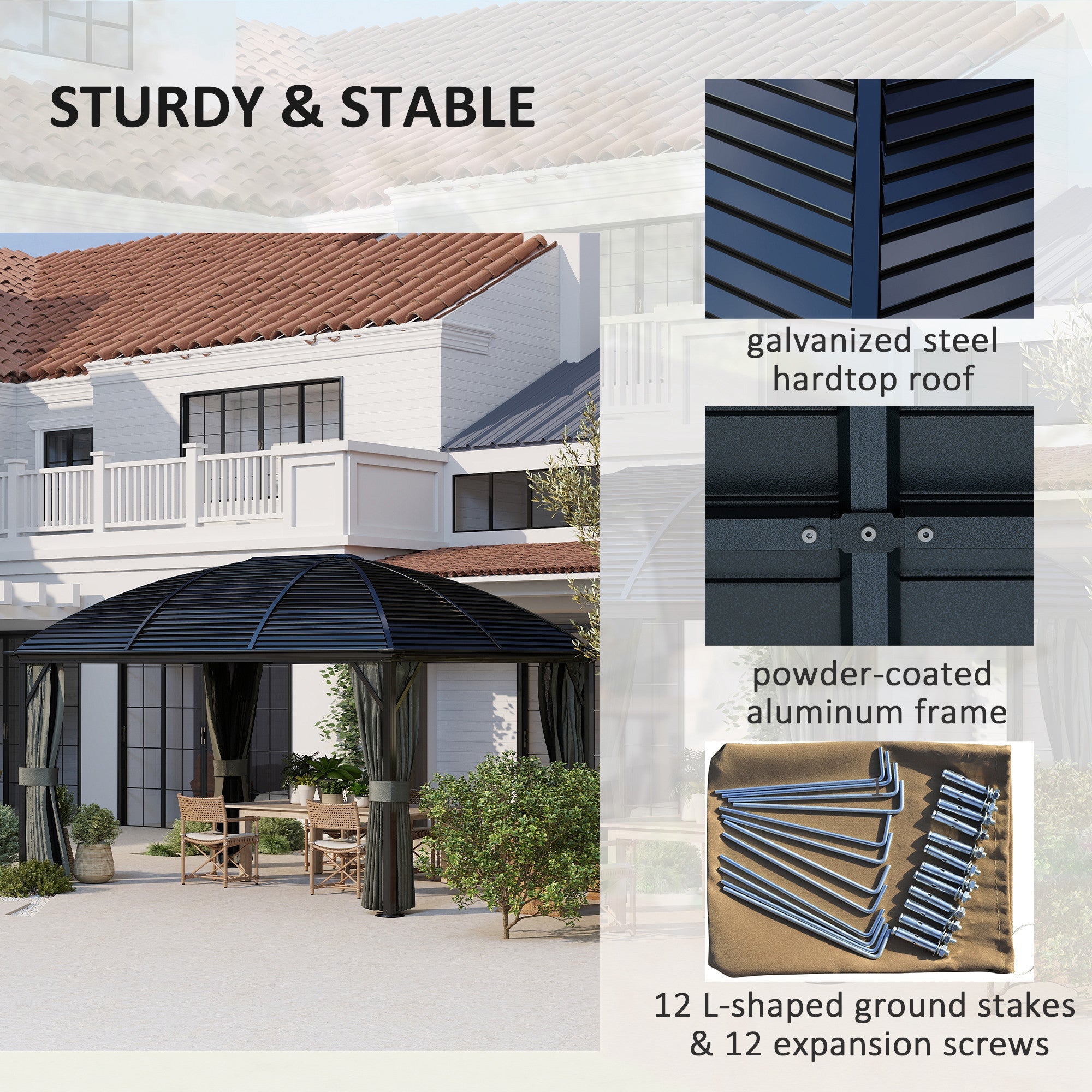 Outsunny 10' x 13' Hardtop Gazebo Aluminum Outdoor Canopy with Mesh Nettings, Curtains, Dark Grey
