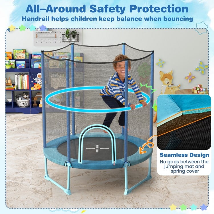 60 Inch Trampoline with Gymnastic Bar and Rings for Kids