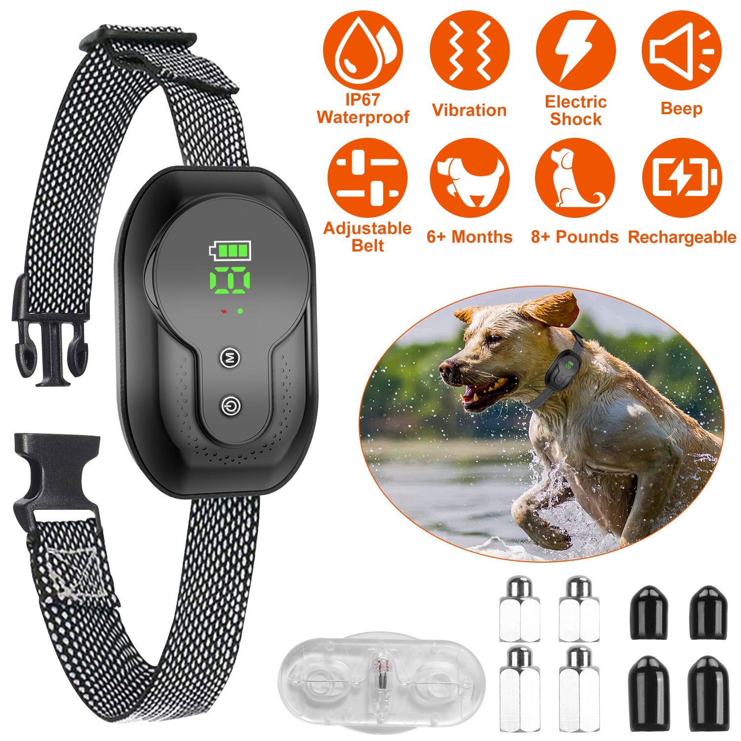 Dog Bark Collar Anti Barking Electric Training Collar Rechargeable Smart Anti-Bark Collar with Beep Vibration Shock Function 5 Intensity Levels