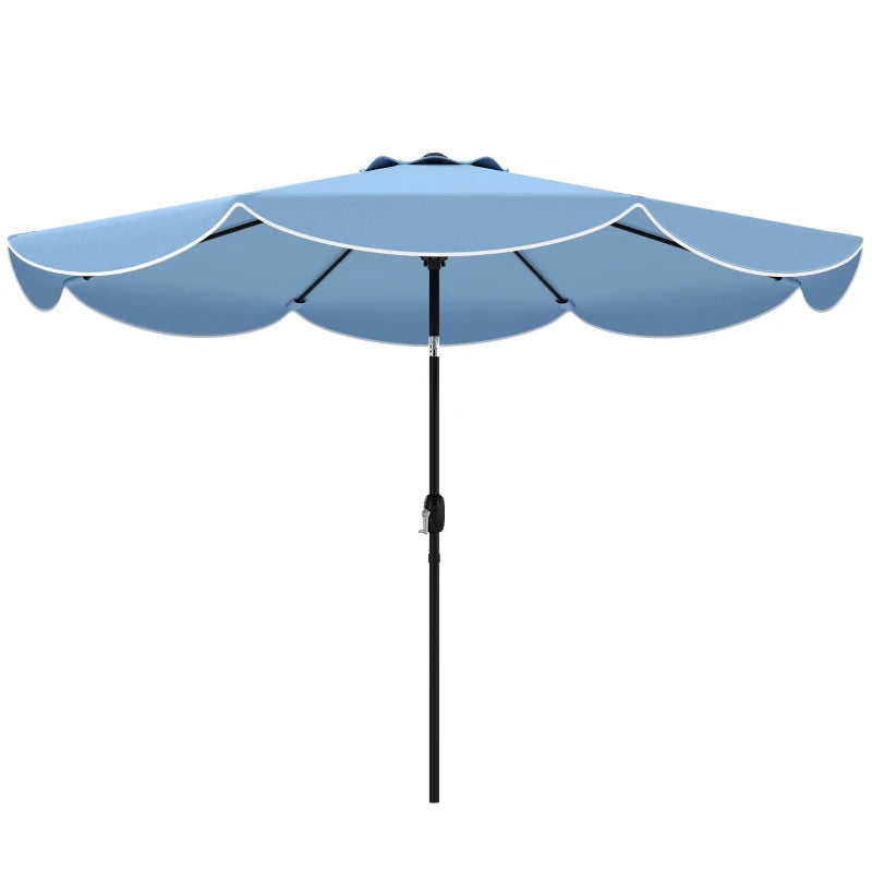 9' x 9' Round Market Umbrella with Valance, Patio Umbrella with Tilt and Crank, for Garden, Deck, Poolside, Sky Blue