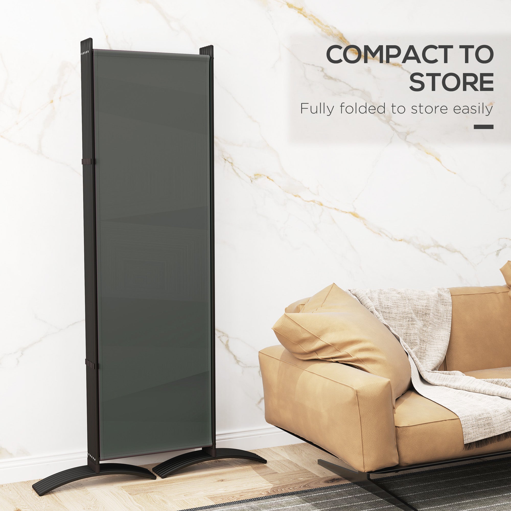 Outsunny 6 Panel Folding Room Divider, UV30+ Privacy Screen, Indoor Outdoor Privacy Panel with Stable Base, Dark Grey