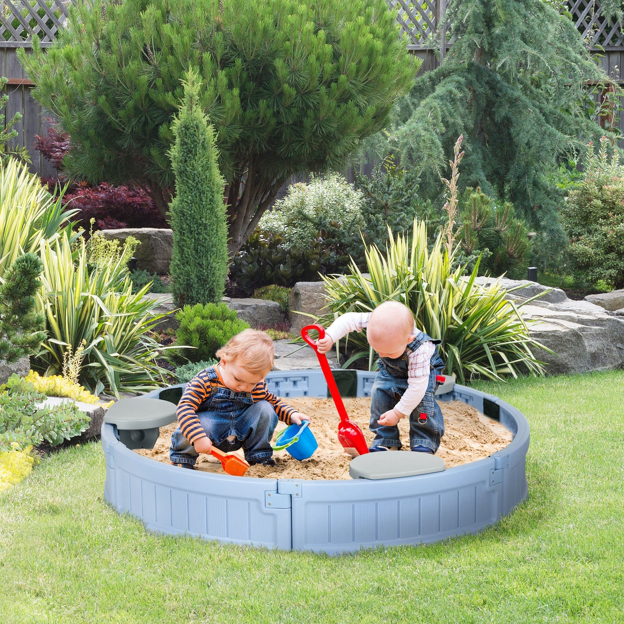 Outsunny Kids Outdoor Sandbox Cover Bottom Fabric Liner 3-12 Years Light Blue Play Area Toy