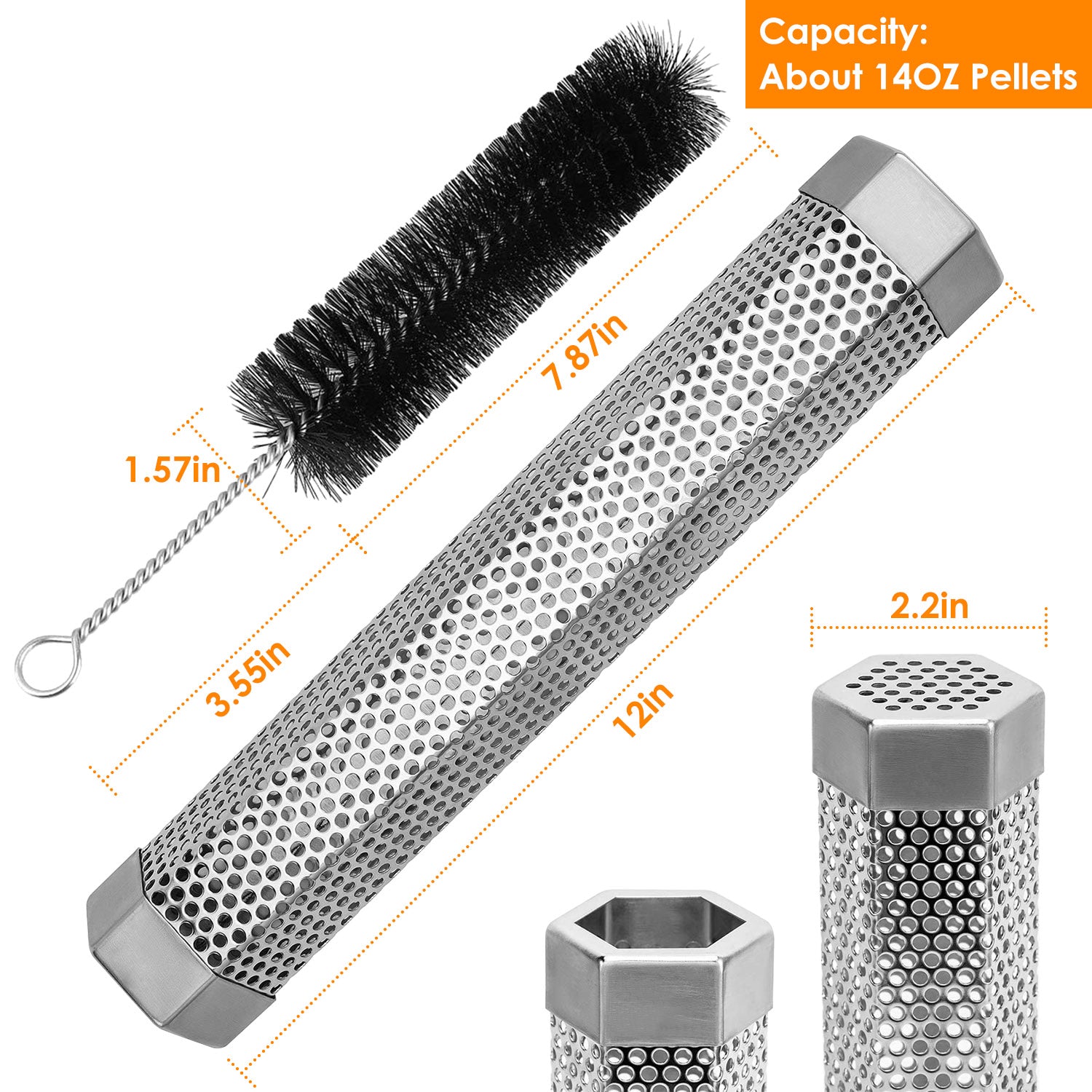 Pellet Smoker Tube 12" Stainless Steel BBQ Grill Smoker Tube Pipe For Wood Chips Cold Hot Smoking