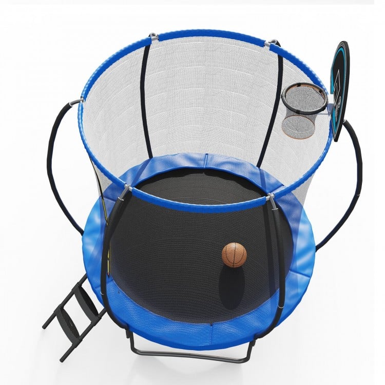 8/10/12 Feet Recreational Trampoline with Basketball Hoop Safety Enclosure Net Ladder