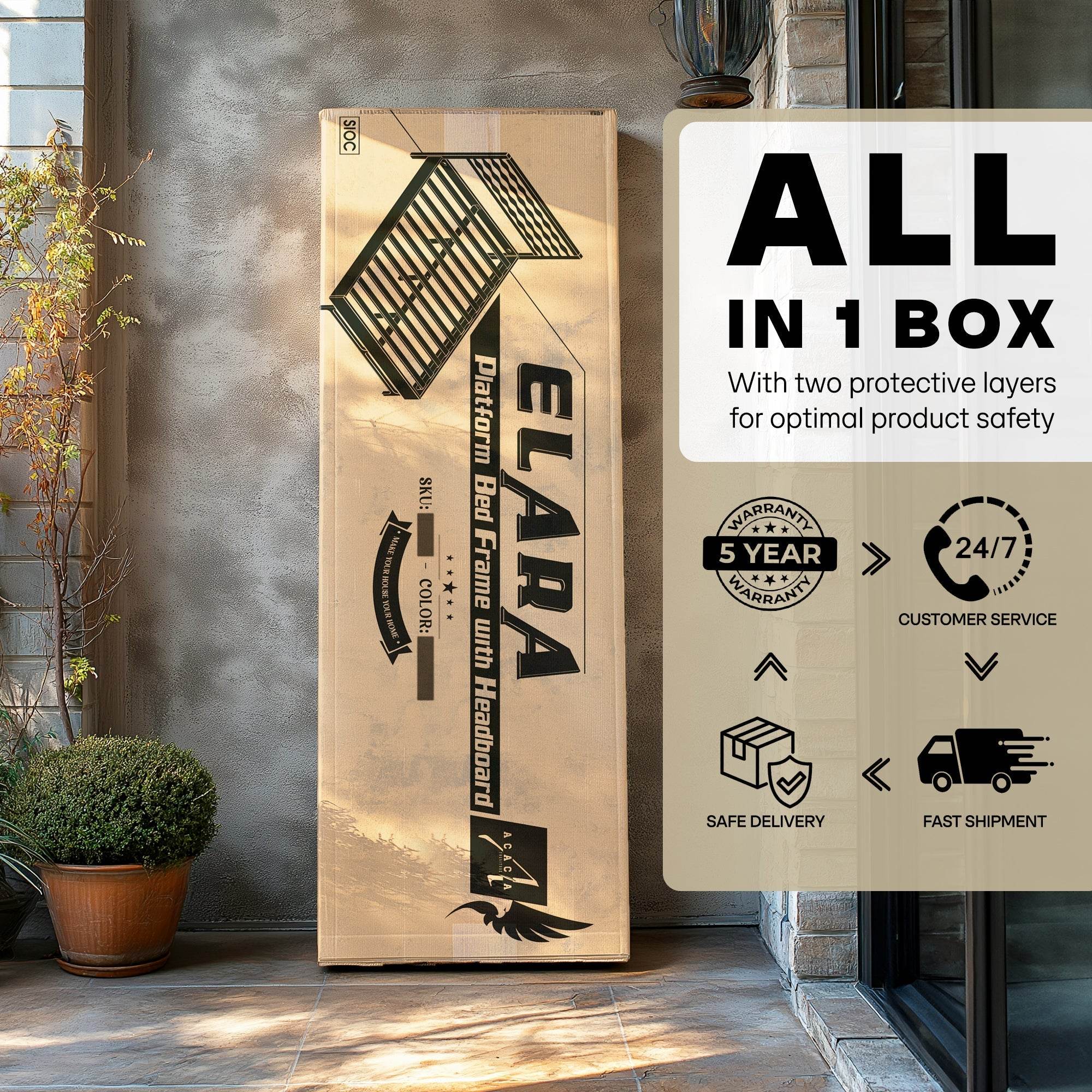 Elara Platform Bed Frame with Headboard