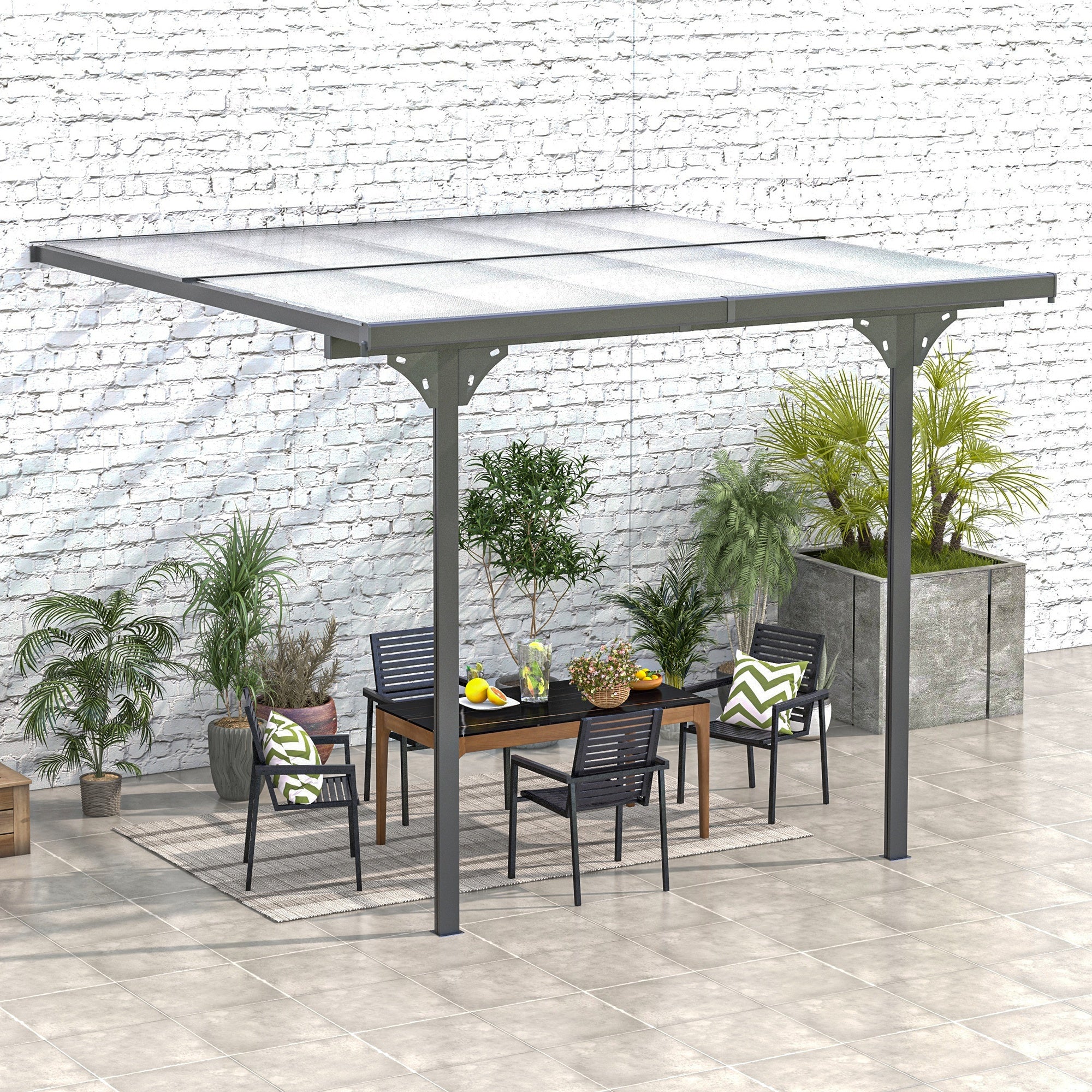 Outsunny 10'x10' Gazebo Hardtop Pergola Polycarbonate Roof Adjustable Height UV Protection Garden Backyard Grey