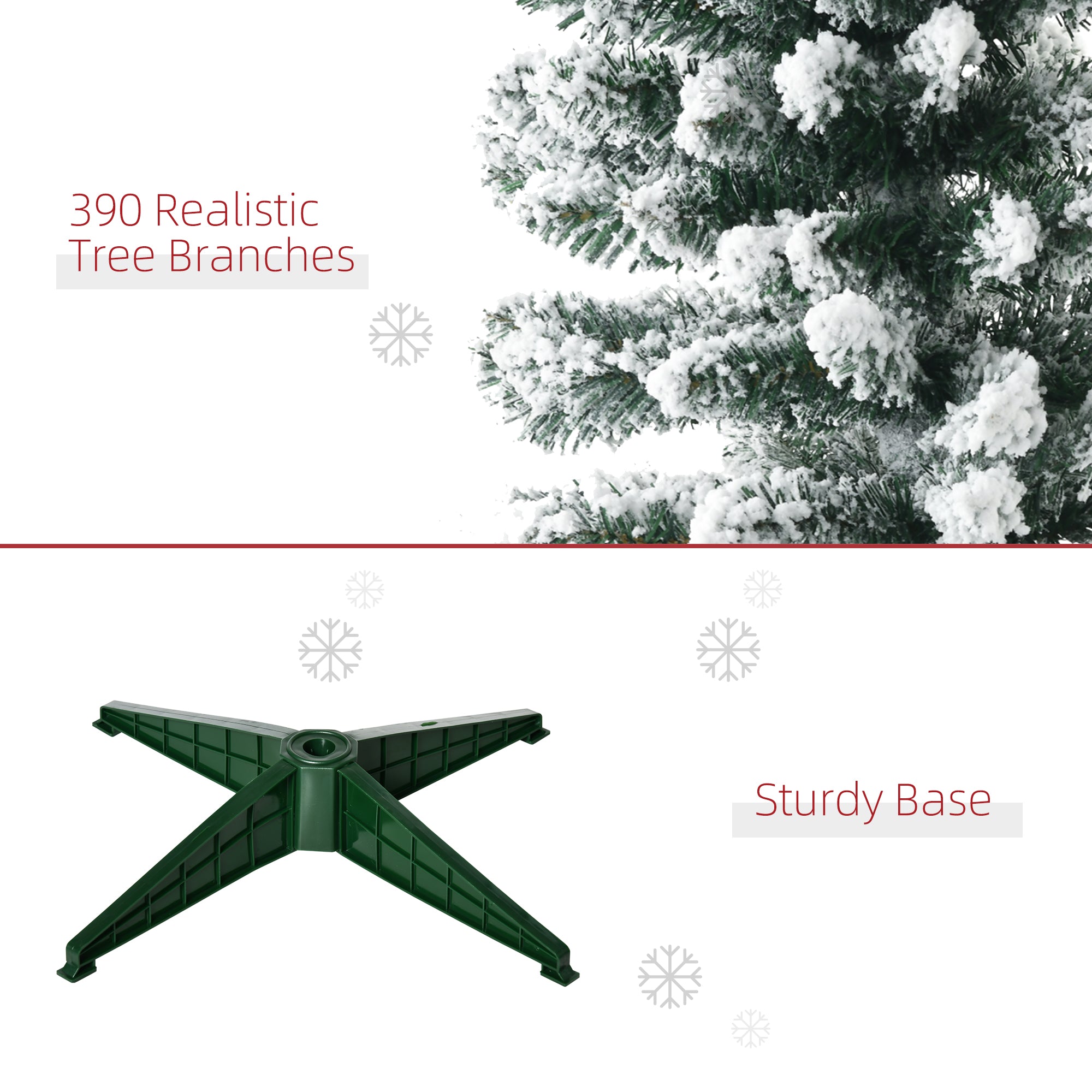 HOMCOM 6ft Tall Pencil Artificial Christmas Tree, Holiday Décor with 390 Snow Flocked Branches, Green
