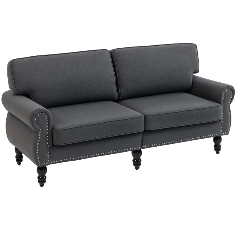 Stylish Midback Double Sofa with Sponge Padding, 2 Seater Sofa Couch, with Rubber Wood Leg, Dark Grey