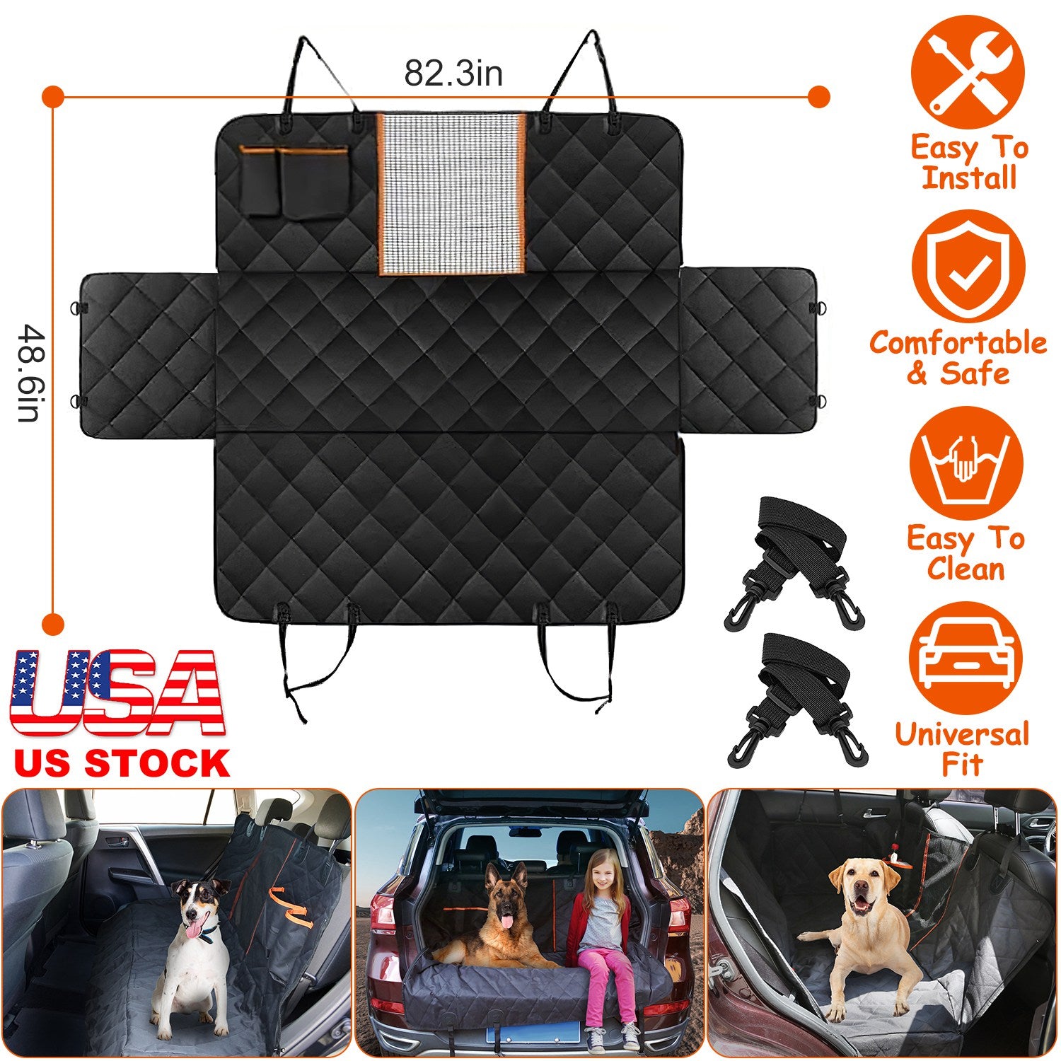 Dog Car Seat Cover Waterproof Scratchproof Pet Car Rear Protector Mat Pet Back Seat Hammock with 2 Door Slide Straps for Car Truck SUV