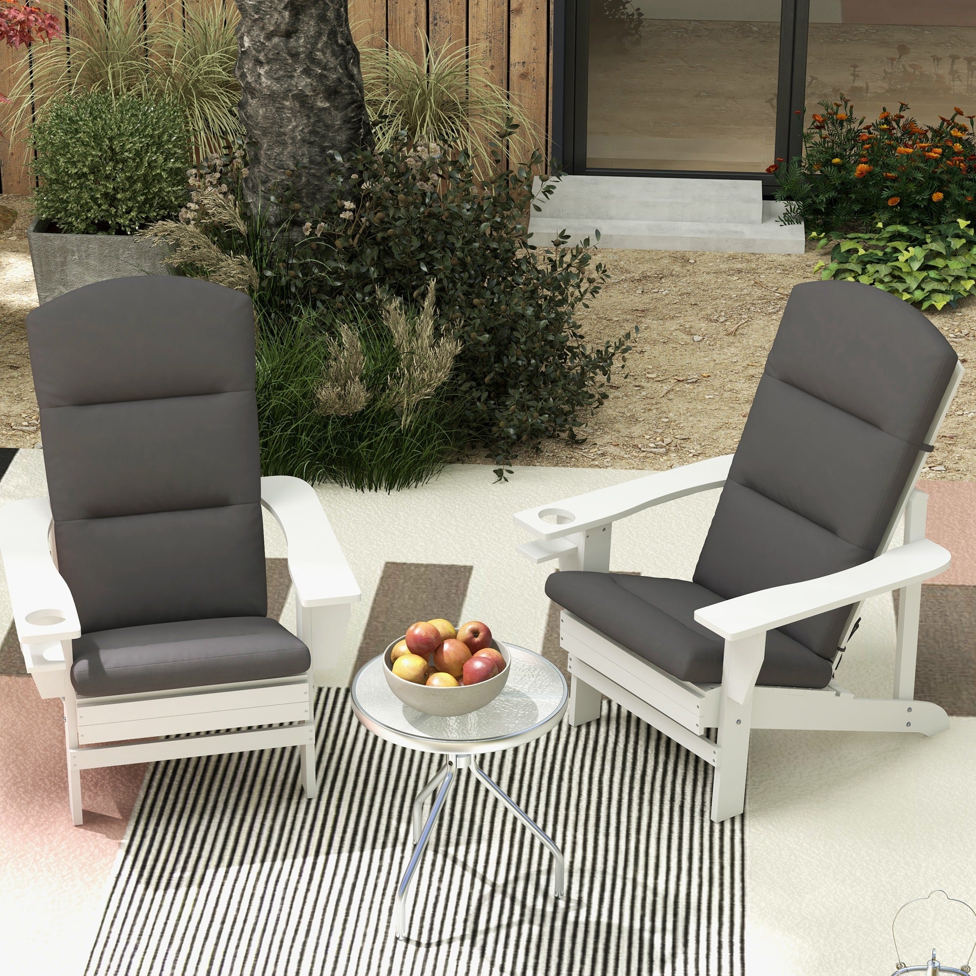 Outsunny Grey Adirondack Chair Cushions Replacement 2-Pack with Back Support and Ties for Patio Chairs