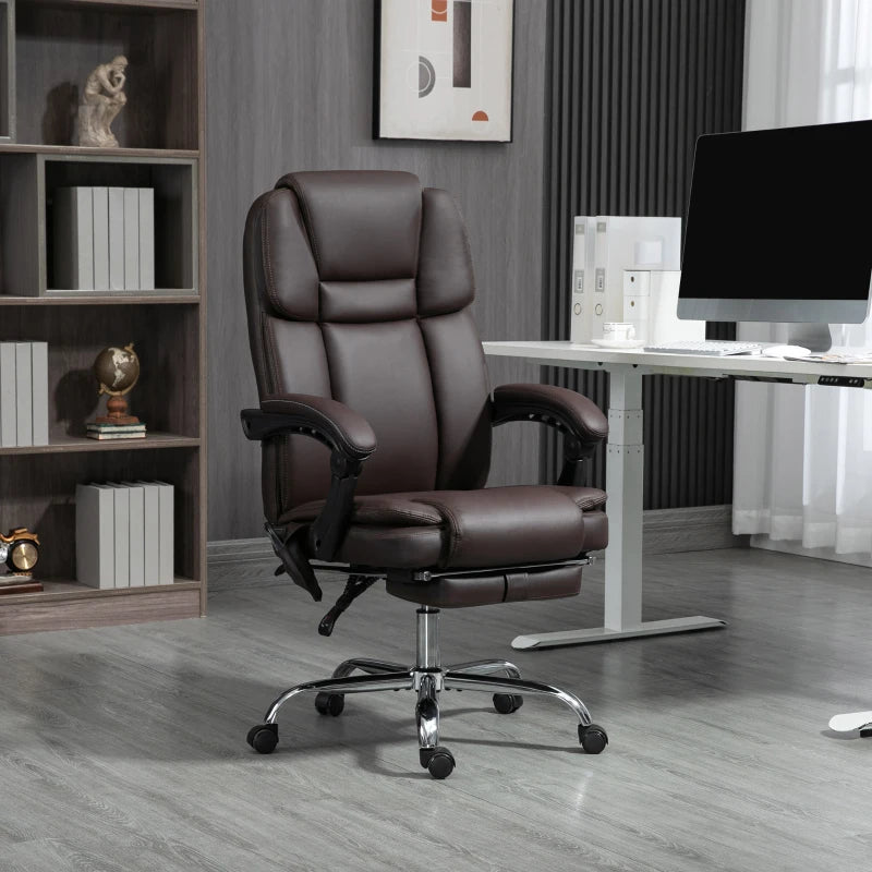 Massage Office Chair, Reclining Executive Office Chair with 6-Point Vibration, Footrest and High Back, Dark Brown