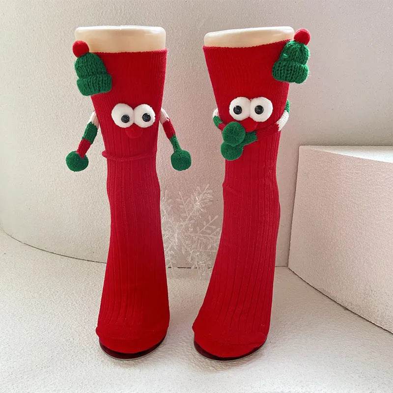 Cute Cartoon Christmas Socks Solid Cotton Middle-tube Stockings For Adults And Children